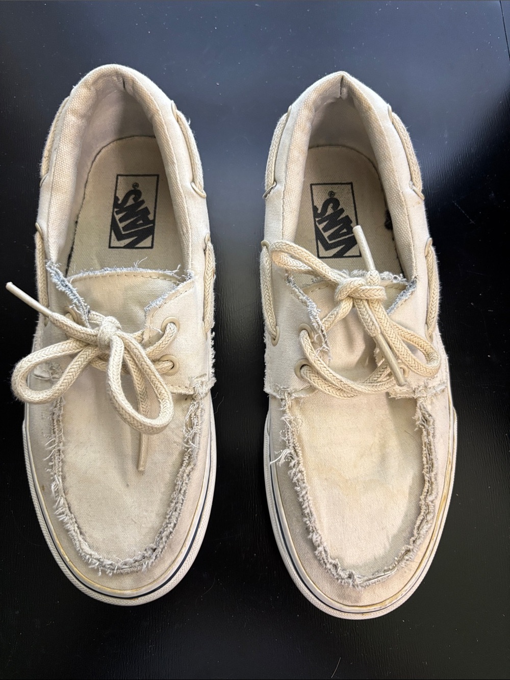 Vans Beige Frayed-Edge Canvas Boat Shoes
